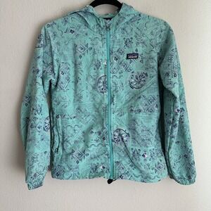 Patagonia Kids Baggies Jacket Youth XL Blue Floral Hoodie Full Zip